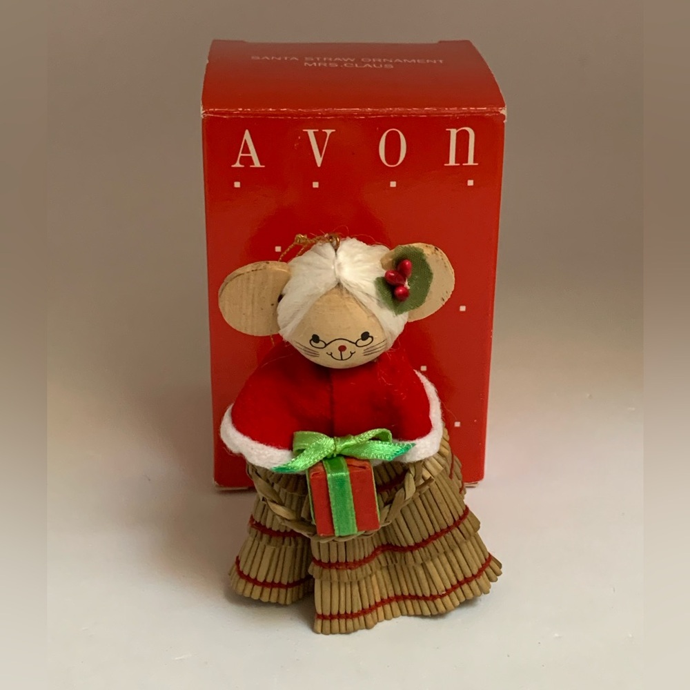 Vintage 1990 AVON “Mrs. Claus” Santa Straw Ornament Avon Gift Collection Box